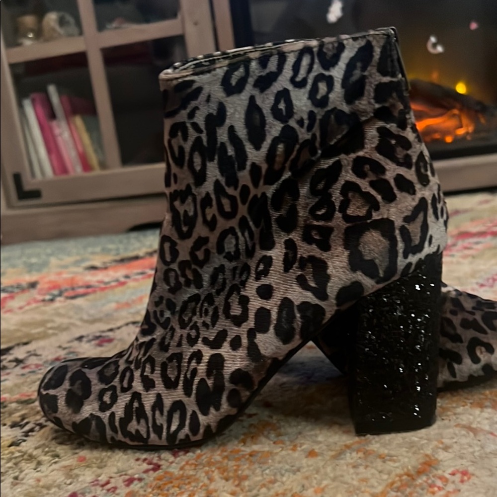 Leopard Print Ankle Boots with Black Glitter Heel